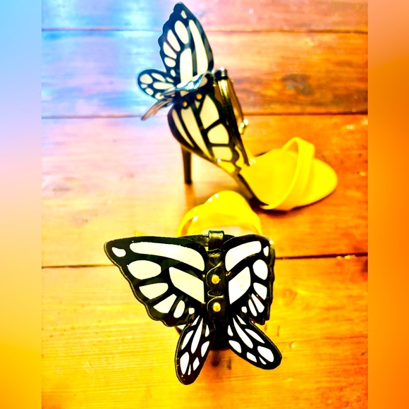 Stiletto high heels black and yellow with a butterfly STATEMENT shoes - Picture 4 of 13